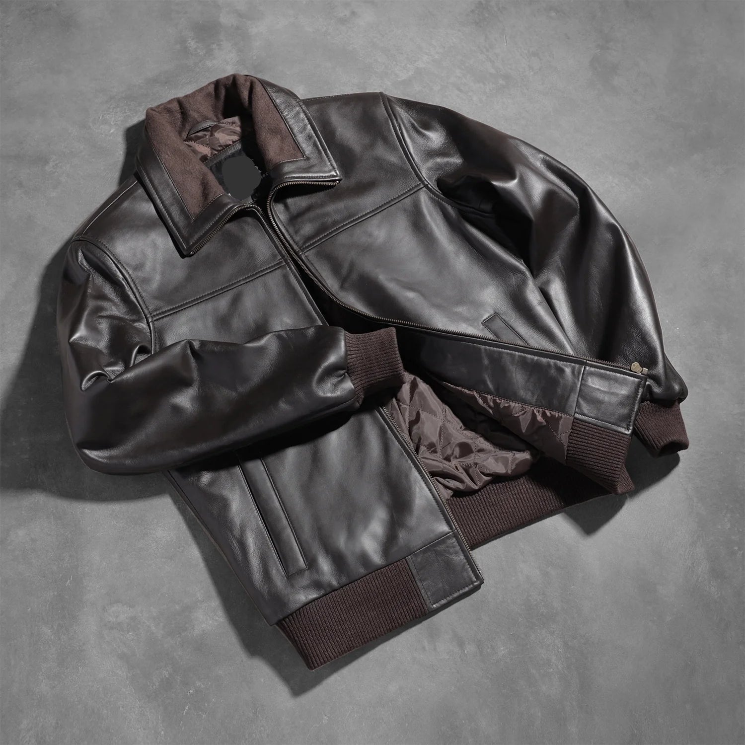Classic bomber Style jacket in genuine brown leather