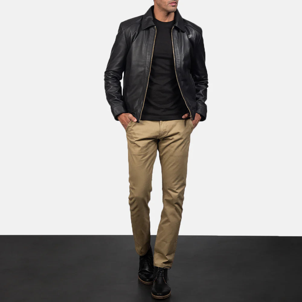 Elegant Men’s Black Leather Jacket for Winter Fashion