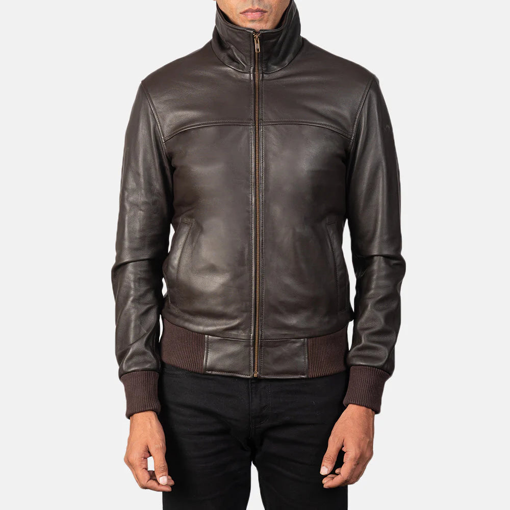 Front view of the Air Rolf men's bomber jacket with ribbed cuffs and hem